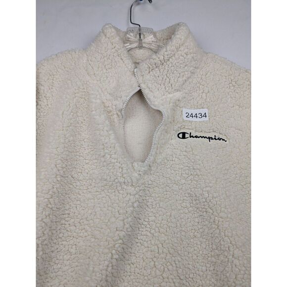 Champion Sherpa Jacket Women's Large Ivory 100% Polyester Authentic Quarter Zip - Picture 2 of 9